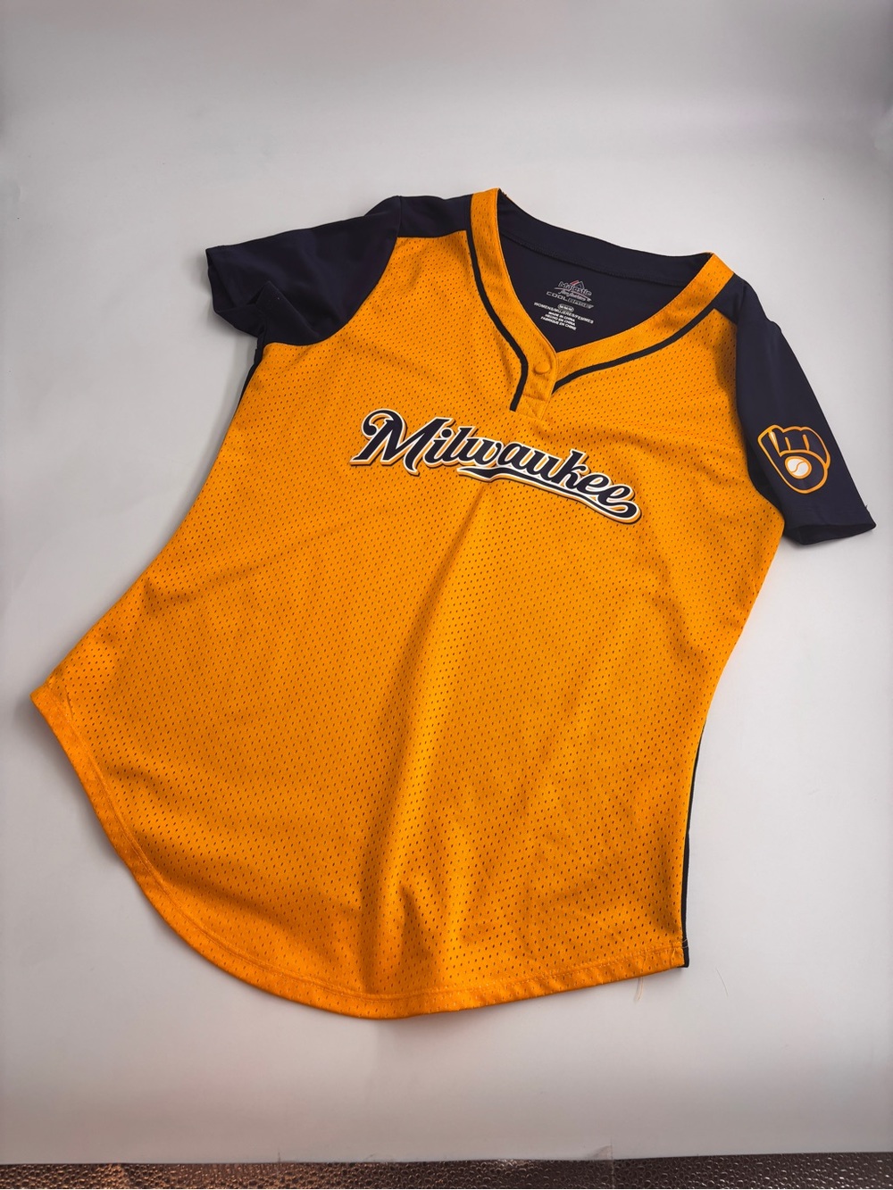 Milwaukee Kids Short-Sleeve Mesh Baseball Jersey - Gold/Navy